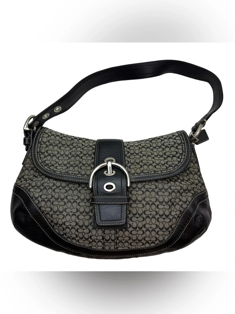 Coach F10926 Vintage Soho Black Leather  & Signature C Canvas Shoulder/Tote Bag